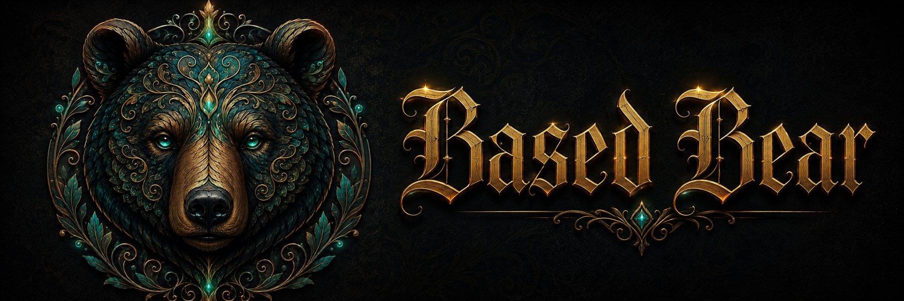 Ornate Based Bear banner artwork in black, teal and gold